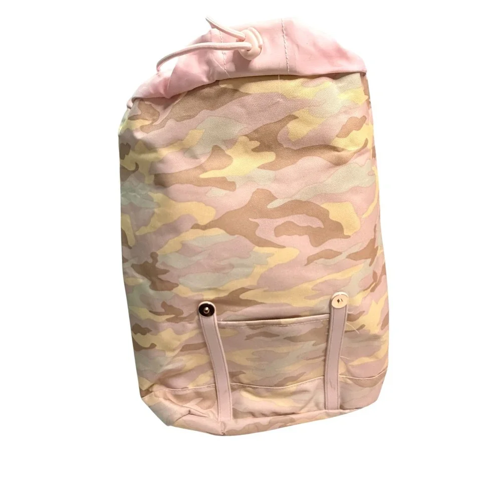 Unbranded Backpack Womens Large Pink Camo Canvas Rucksack Rose Gold Hardware